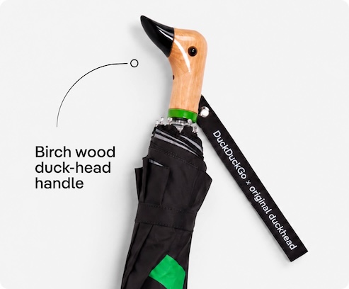 Original Duckhead umbrella with a green duck print and a birch duck-head handle